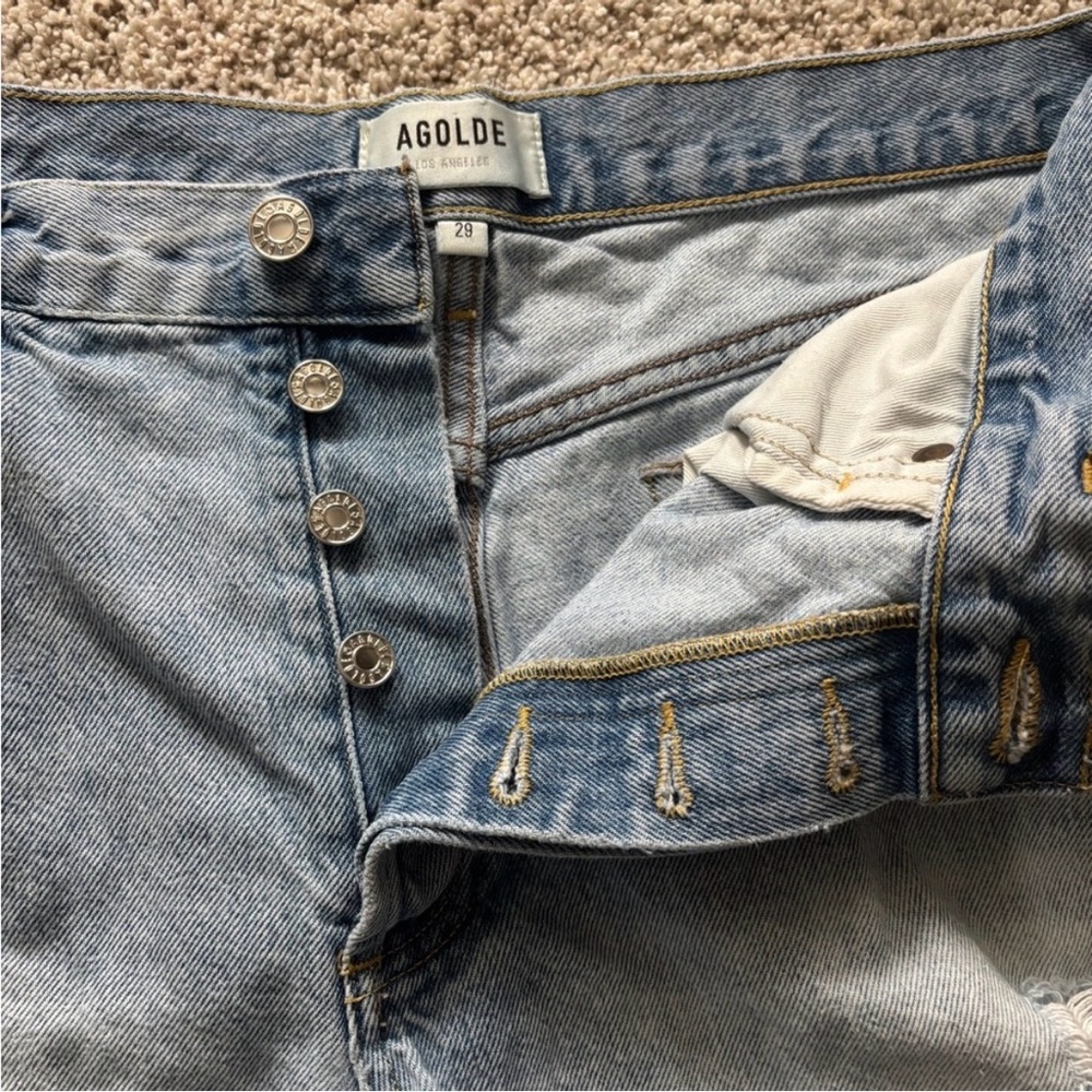 AGOLDE Parker Distressed Denim Cut Off Shorts Light Wash Blue Sz 29 - Picture 8 of 11